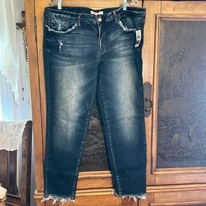 Women’s Kancan Blue Denim Fringe Bottom Jeans